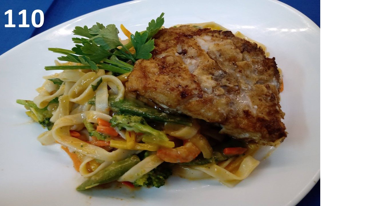 110-Wijting met Pasta garnalensaus